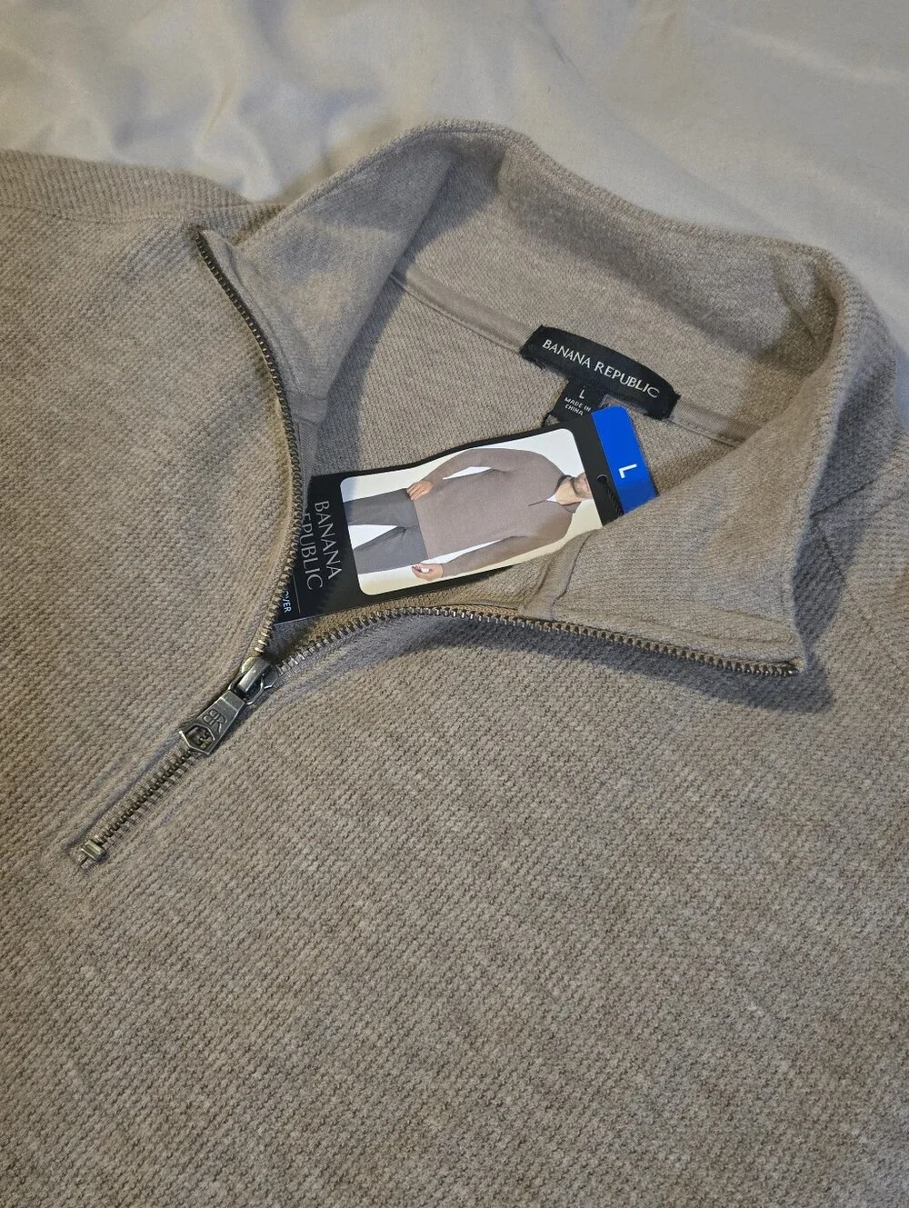 Banana Republic Waffle Quarter Zip Pullover Tan Men’s L NWT